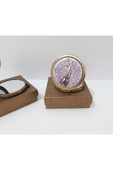 renkli çiçekler Ayna Metal Cep Çanta Aynası Kabartma Dekorlu Düğmeli Açılıp Kapanan Ayna - Resim 2