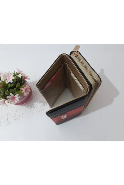 LİONER Kadın Cüzdan Şerit Desenli Kullanışlı Cüzdan Kadın Cüzdanı 17x10x4.5 Cm - Resim 3