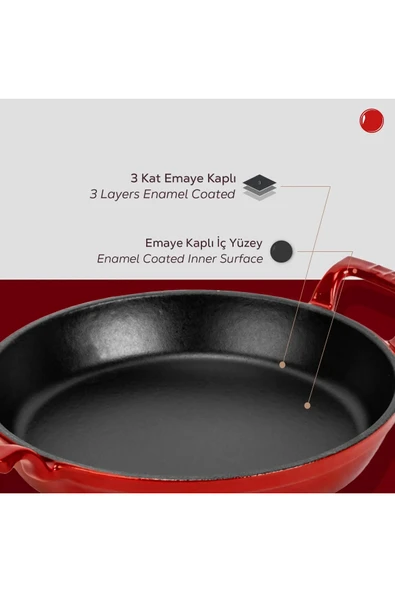 Lava Döküm Yuvarlak Sahan Döküm Demir Yekpare Çift Kulplu Çap20cm. - Resim 6