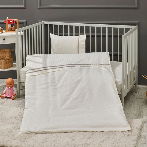LaFiny- Elegant Zigzag Bebek Bambu Nevresim Takımı; ''nevresim, Çarşaf ve Yastık Kılıfı'' Taş