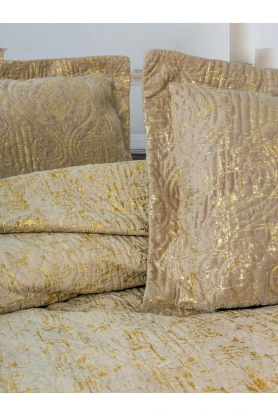 Cotton Box Smart Çift Kişilik Yatak Örtüsü Kadife Varaklı Brillante Kahve