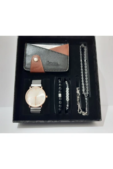 renkli çiçekler Erkek Saat Erkek Kol Saati Kartlık Bileklik Tesbih Set