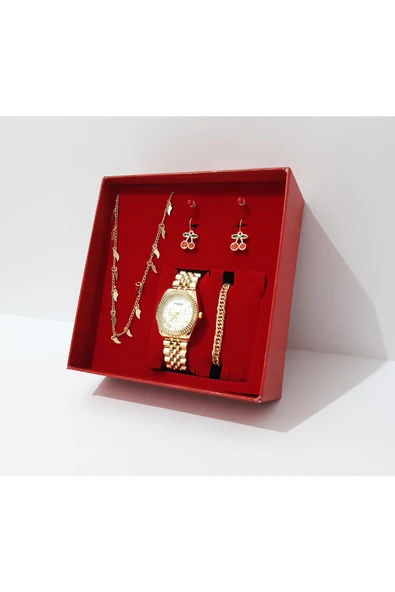 renkli çiçekler Kadın Saat Kadın Kol Saati Kolye Bileklik Küpe Set - 3