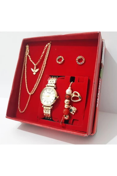 renkli çiçekler Kadın Saat Kolye Küpe Bileklik Set Kadın Kol Saati - 4