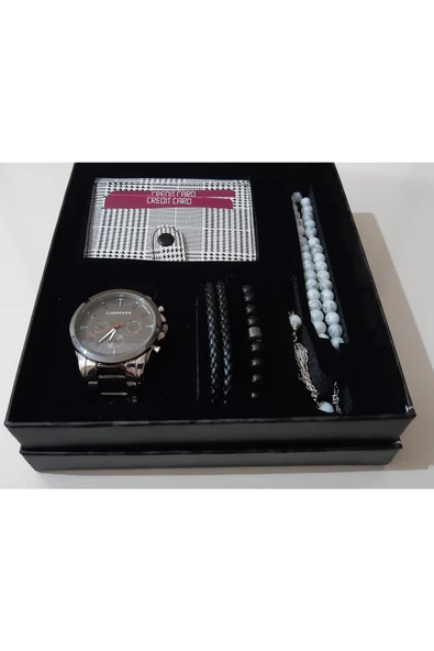 renkli çiçekler Erkek Saat Cüzdan Tesbih Kartlık Bileklik Set Erkek Kol Saati - 3