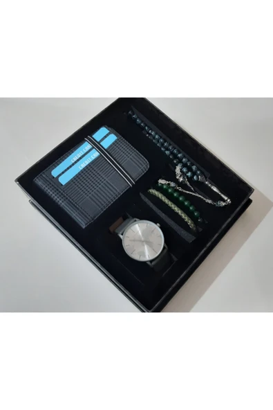 renkli çiçekler Erkek Saat Erkek Kol Saati Cüzdan Tesbih Bileklik Set - 2