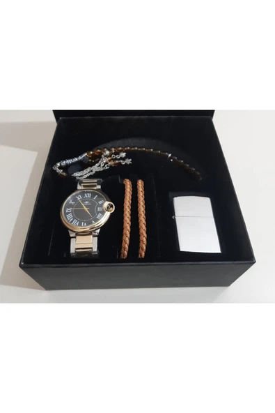 renkli çiçekler Erkek Saat Erkek Kol Saati Çakmak Tesbih Bileklik Set - 3