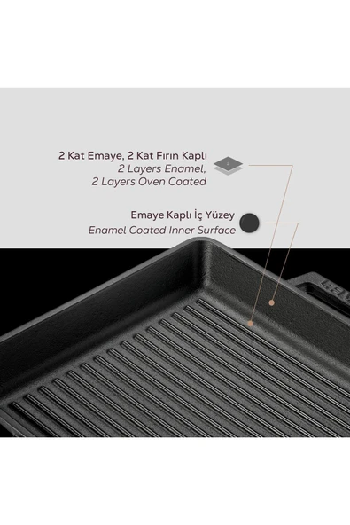 Lava Döküm Kare Izgara Tavası Döküm Demir Yekpare Çift Kulplu Ölçü 26x26cm. - Resim 6