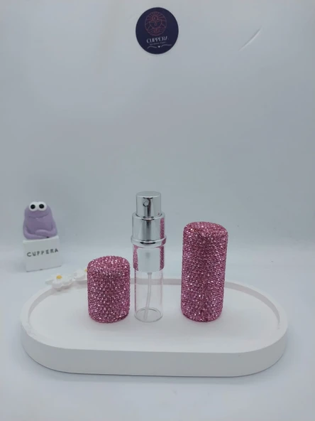Parıldayan Elmas İşlemeli Mini Doldurulabilir Parfüm Şişesi 10 ML (Pembe) - 6
