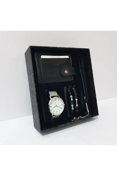 renkli çiçekler Erkek Saat Erkek Kol Saati Kartlık Bileklik Tesbih Set - 4
