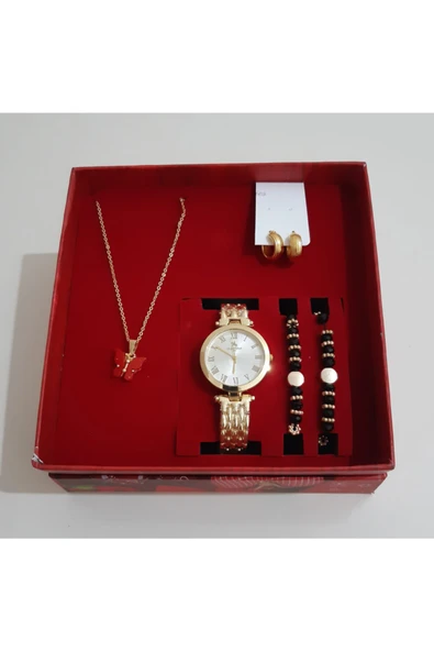 renkli çiçekler Kadın Saat Kadın Kol Saati Kolye Küpe Takı Set