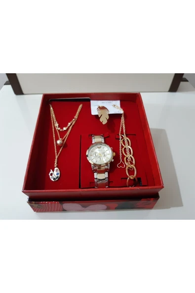 renkli çiçekler Kadın Saat Kadın Kol Saati Kolye Küpe Takı Set - 2
