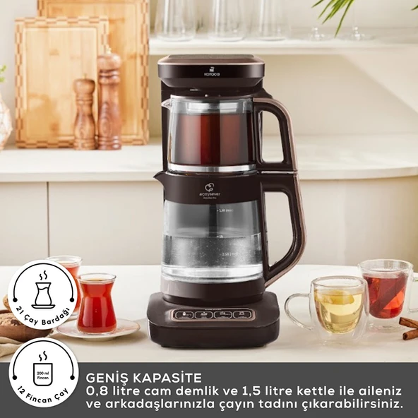 Karaca Çaysever Robotea Pro Connect 4 in 1 Konuşan Cam Çay Makinesi Walnut Brown - 4