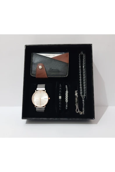renkli çiçekler Erkek Saat Erkek Kol Saati Kartlık Bileklik Tesbih Set - 2