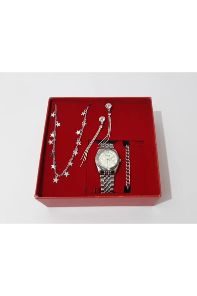 renkli çiçekler Kadın Saat Kadın Kol Saati Kolye Bileklik Küpe Set - 3
