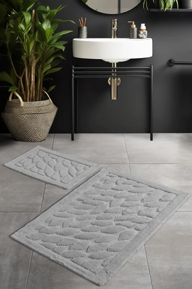 Pierre Cardin Pamuk Banyo Paspas Seti Leaf Gri