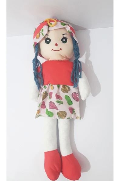 renkli çiçekler Bez Bebek 50 CM Kırmızı Elbiseli Saçlı Oyuncak Bez Bebek - 5