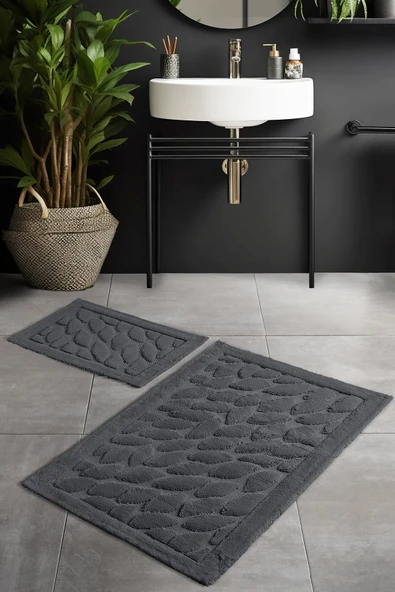 Pierre Cardin Pamuk Banyo Paspas Seti Leaf Antrasit