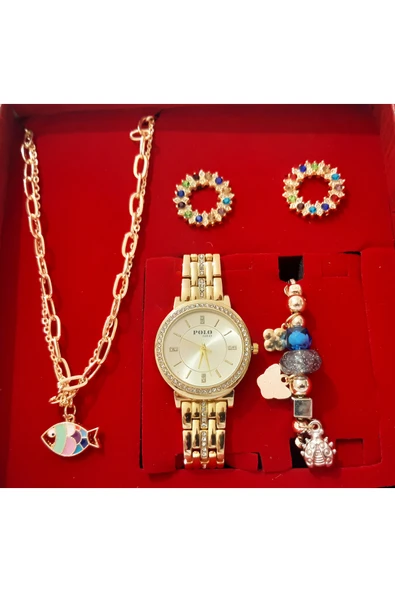 renkli çiçekler Kadın Saat Kolye Küpe Bileklik Set Kadın Kol Saati - 2