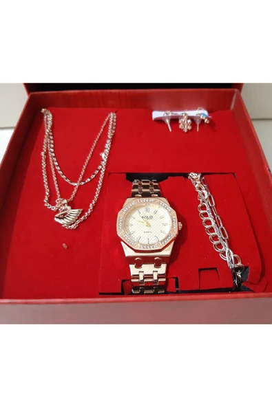 renkli çiçekler Kadın Saat Kadın Kol Saati Kolye Küpe Takı Set