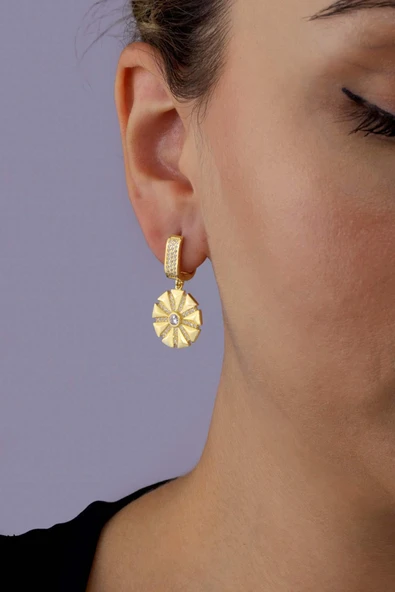 Gümüş Pazarım Altın kaplama Özel Tasarım 925 Ayar Gümüş Küpe - 3