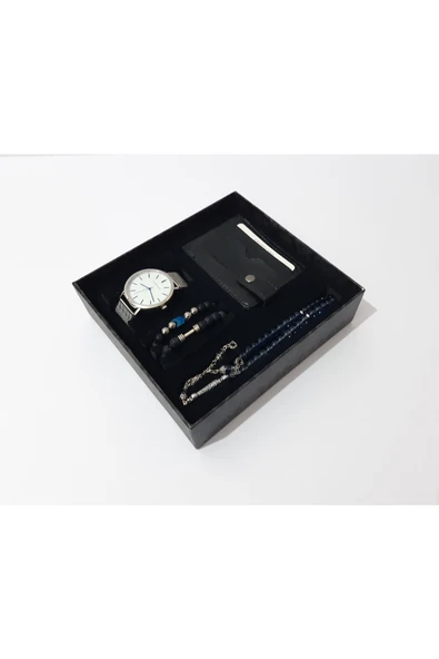 renkli çiçekler Erkek Saat Erkek Kol Saati Kartlık Bileklik Tesbih Set - 6