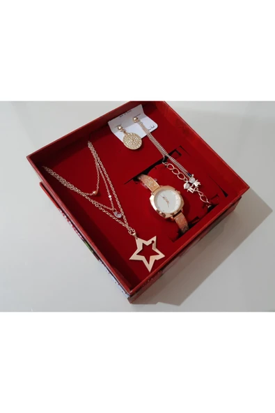 renkli çiçekler Kadın Saat Kadın Kol Saati Kolye Küpe Takı Set - 3