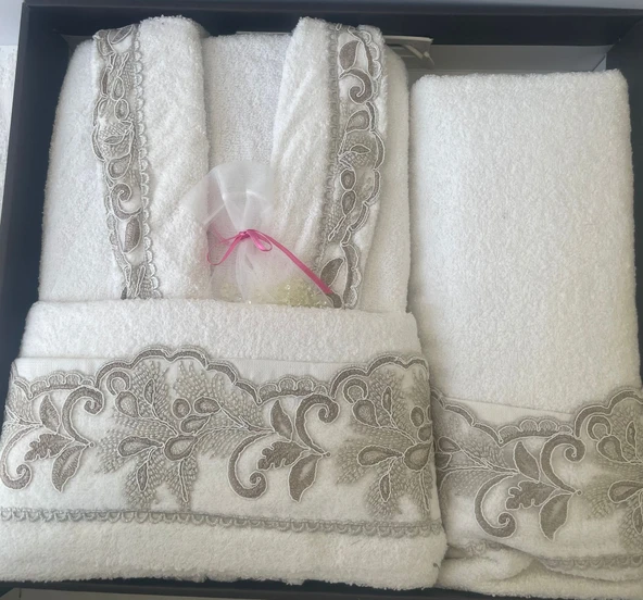 ANNA KARİNA 3 PARÇA BORNOZ SETİ BEYAZ - 2