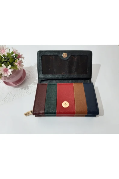LİONER Kadın Cüzdan Şerit Desenli Kullanışlı Cüzdan Kadın Cüzdanı 17x10x4.5 Cm - Resim 2