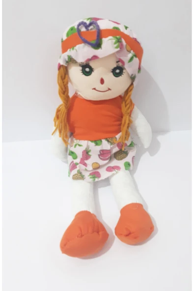 renkli çiçekler Bez Bebek 50 CM Turuncu Elbiseli Saçlı Oyuncak Bez Bebek | - Resim 3