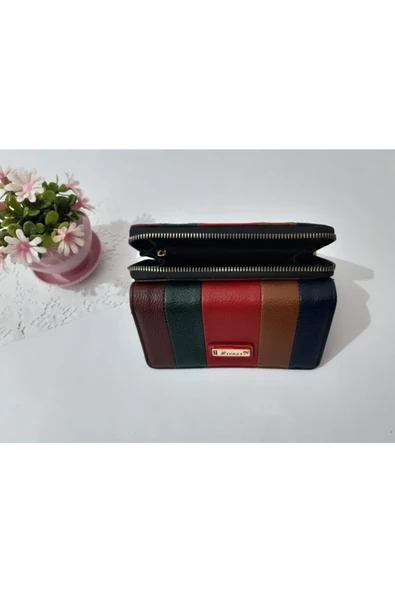 LİONER Kadın Cüzdan Şerit Desenli Kullanışlı Cüzdan Kadın Cüzdanı 17x10x4.5 Cm - Resim 5