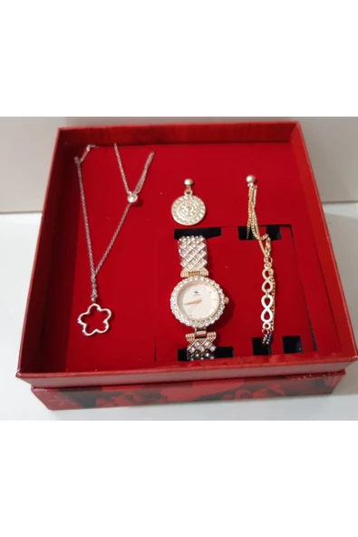 renkli çiçekler Kadın Saat Kadın Kol Saati Kolye Küpe Takı Set