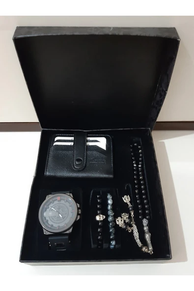 renkli çiçekler Erkek Saat Erkek Kol Saati Cüzdan Tesbih Bileklik Set