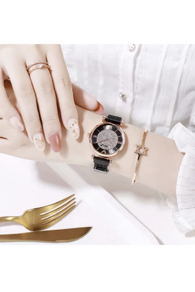 renkli çiçekler Kadın Saat Lüks Manyetik Kuvars Saat Kadın Kol Saati - 3