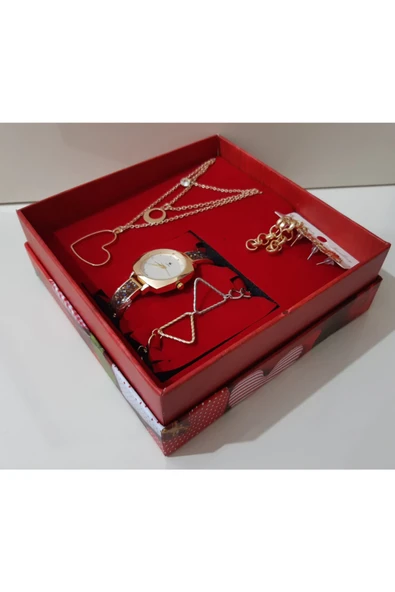 renkli çiçekler Kadın Saat Kadın Kol Saati Kolye Küpe Takı Set - 2