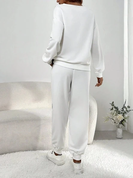 Kadın Uzun Kollu V Yakalı Pulpayetli Viskon Iki Iplik Bluz Ve Pantolon - Resim 4