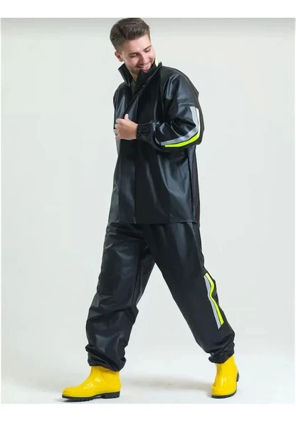 Motofit Reflektörlü Su Geçirmez Motorcu Kurye Yağmurluk Pvc Kumaş - Resim 4