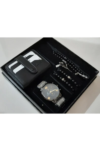 renkli çiçekler Erkek Saat Erkek Kol Saati Cüzdan Tesbih Bileklik Set - 5