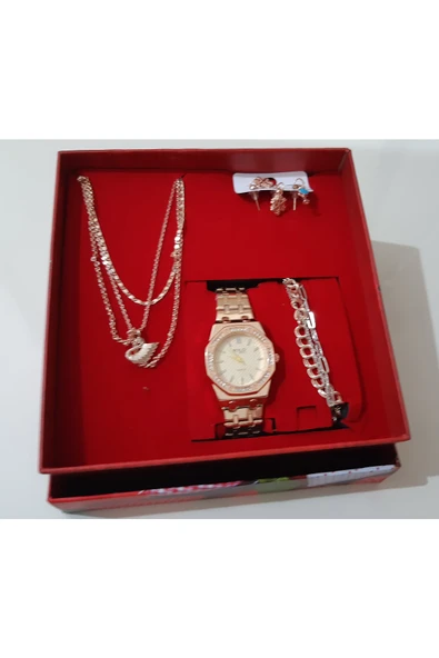 renkli çiçekler Kadın Saat Kadın Kol Saati Kolye Küpe Takı Set - 4