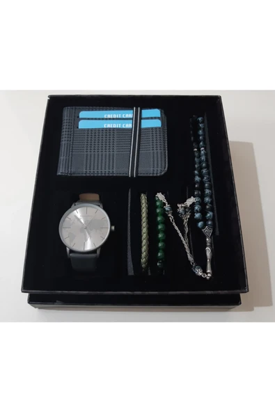 renkli çiçekler Erkek Saat Erkek Kol Saati Cüzdan Tesbih Bileklik Set