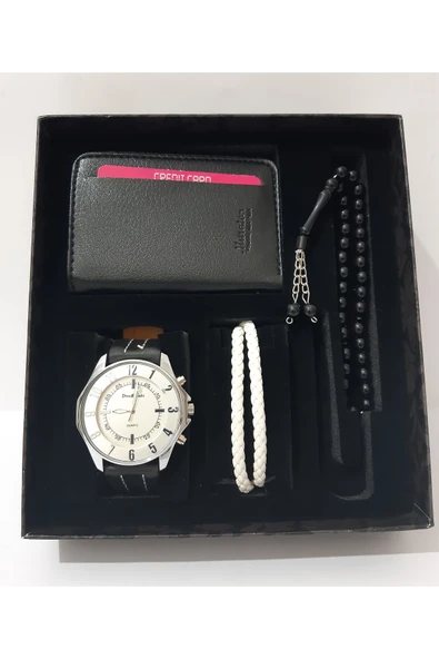 renkli çiçekler Erkek Saat Erkek Kol Saati Cüzdan Tesbih Bileklik Set