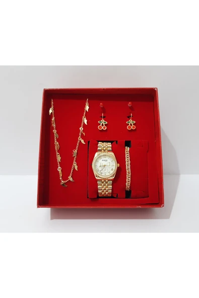 renkli çiçekler Kadın Saat Kadın Kol Saati Kolye Bileklik Küpe Set - 5