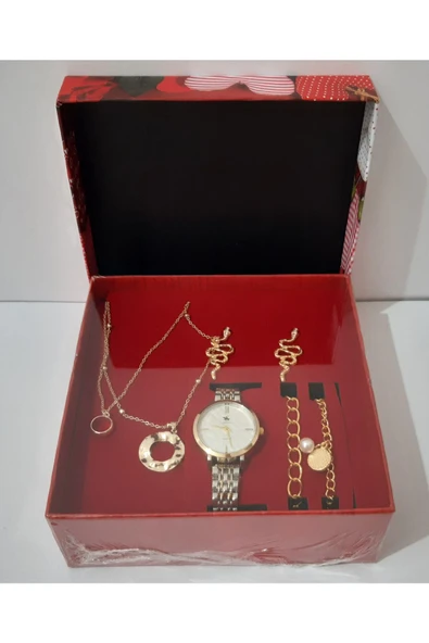 renkli çiçekler Kadın Saat Kadın Kol Saati Kolye Küpe Takı Set