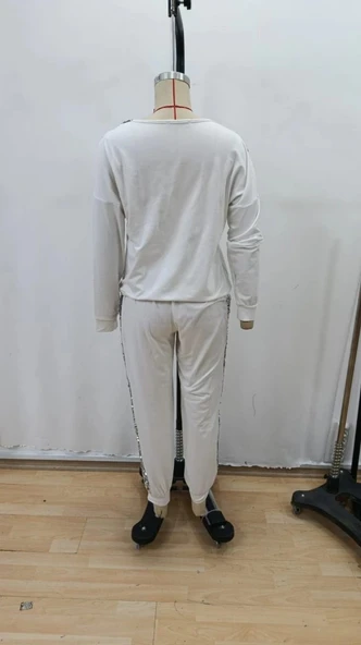 Kadın Uzun Kollu V Yakalı Pulpayetli Viskon Iki Iplik Bluz Ve Pantolon - Resim 9