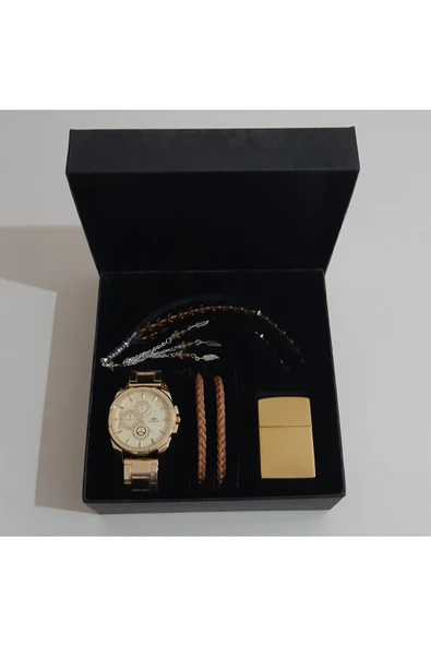 renkli çiçekler Erkek Saat Erkek Kol Saati Çakmak Tesbih Bileklik Set - 2