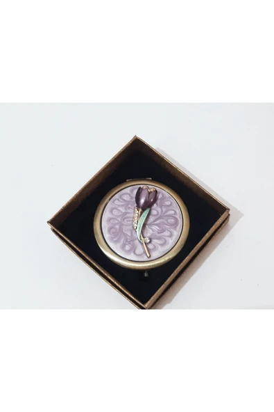 renkli çiçekler Ayna Metal Cep Çanta Aynası Kabartma Dekorlu Düğmeli Açılıp Kapanan Ayna - Resim 4