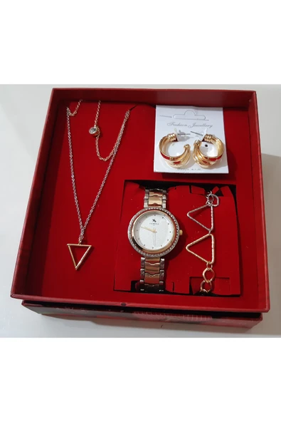 renkli çiçekler Kadın Saat Kadın Kol Saati Kolye Küpe Takı Set - 3