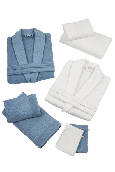 Nurpak Moda Jakarlı Aile Bornoz Seti 8 Parça