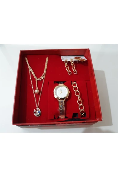 renkli çiçekler Kadın Saat Kadın Kol Saati Kolye Küpe Takı Set