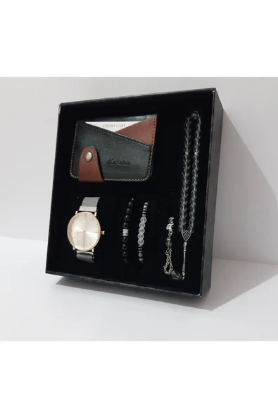 renkli çiçekler Erkek Saat Erkek Kol Saati Kartlık Bileklik Tesbih Set - 4